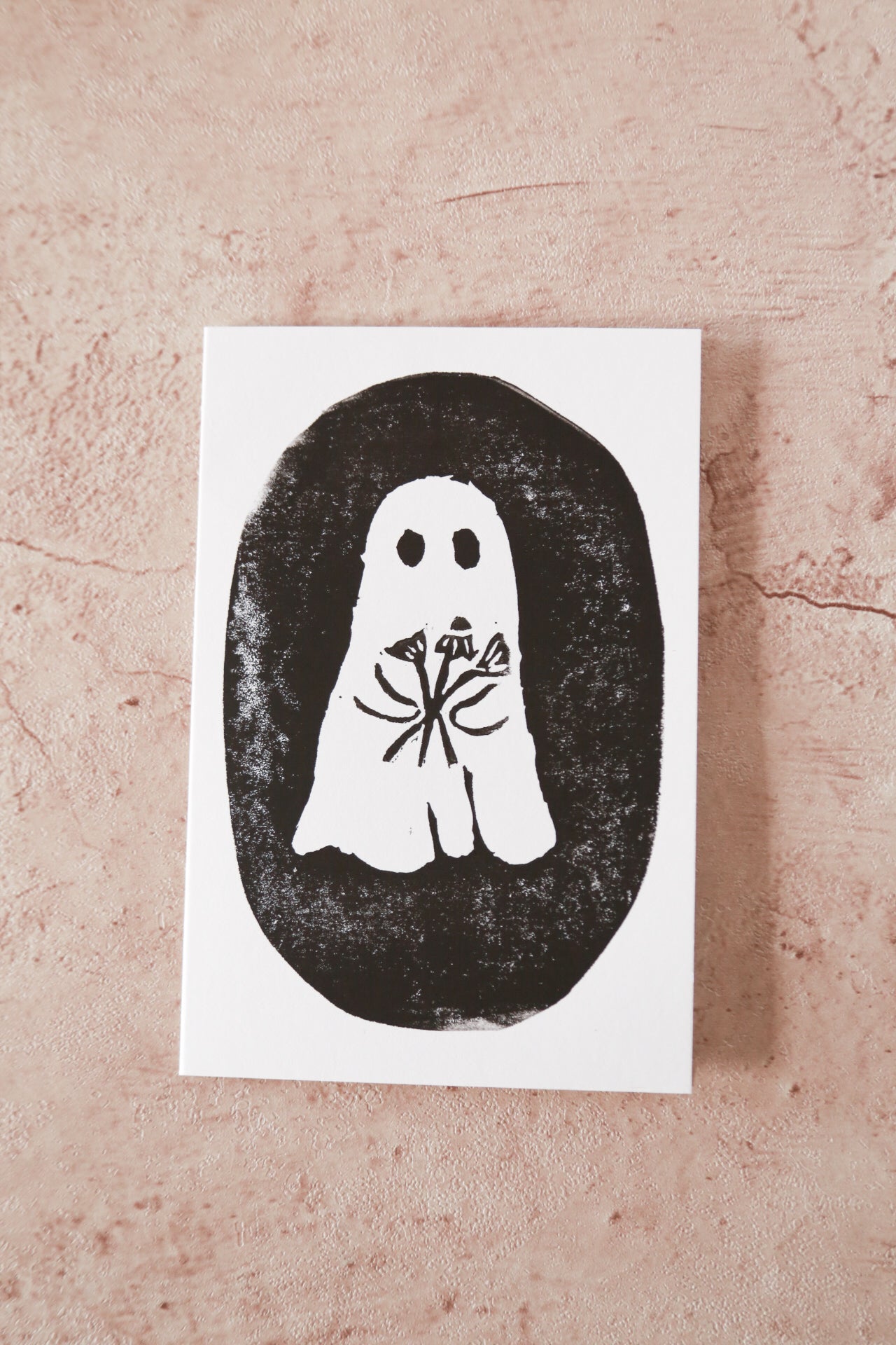 Flower Ghost Linocut Card