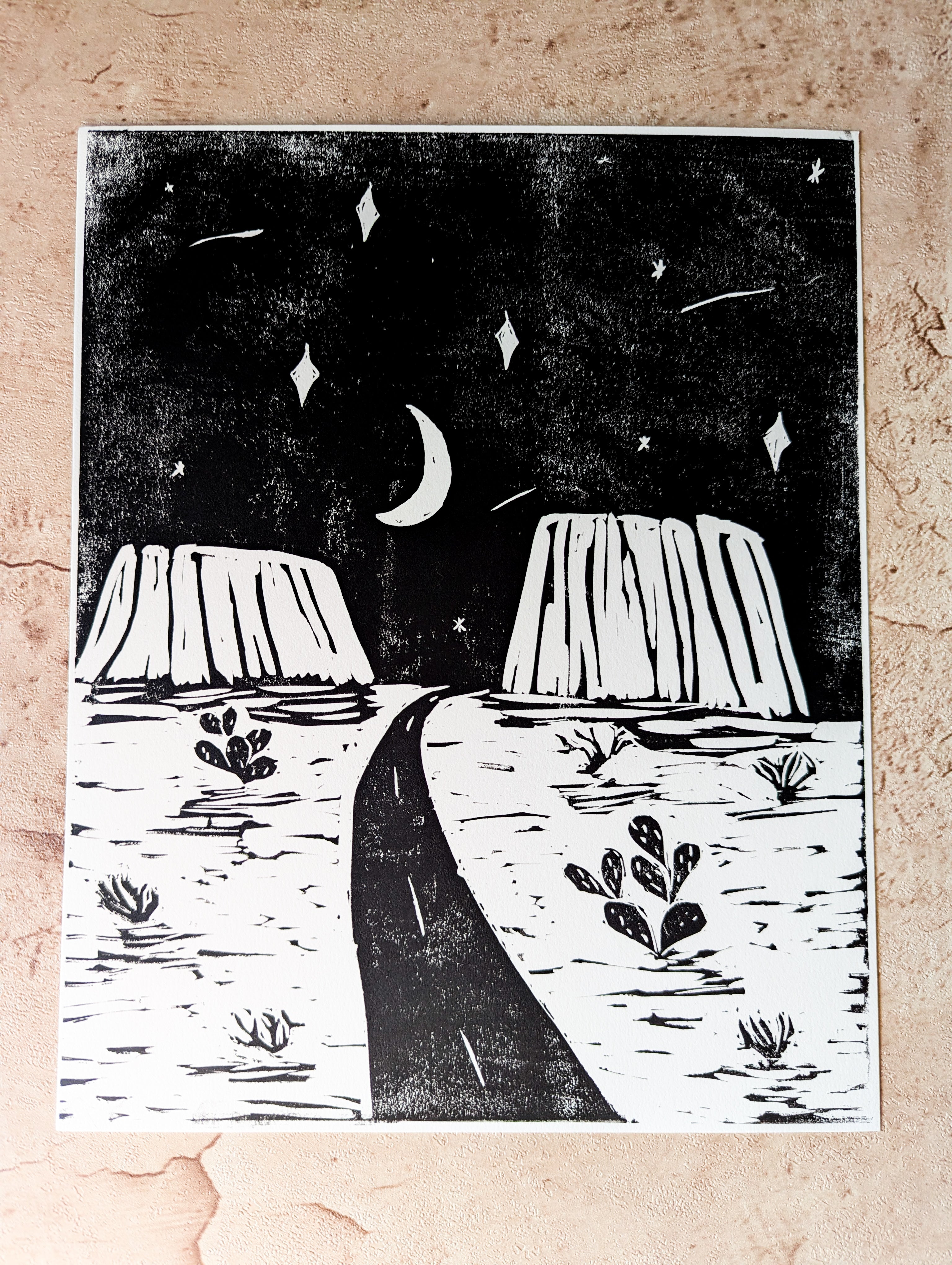 Texas Desert Linocut Print